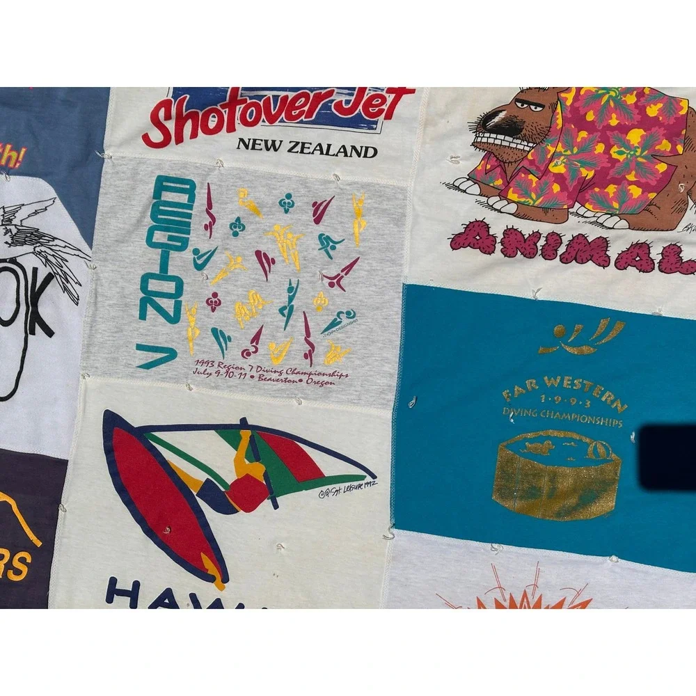 Vtg 90s Graphic T-Shirt Quilt Handmade Patchwork Blanket Levis Bart College